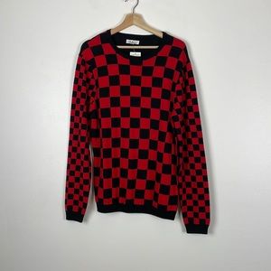 The Rail men's red black buffalo plaid long sleeve pullover sweater Size Medium